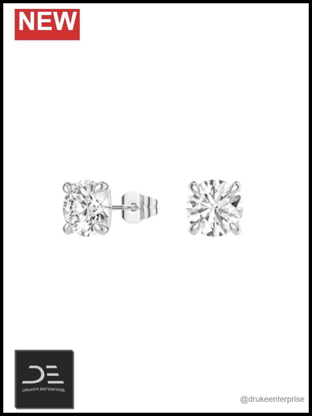 Moissanite Earring Studs D Color VVS1 Clarity 925 Sterling Silver Rhodium